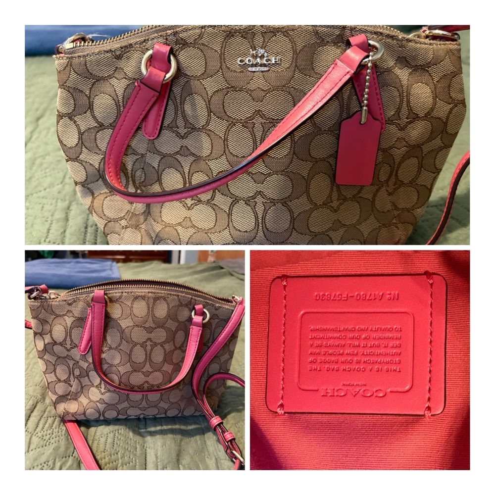 Coach Brown and Pink Crossbody Bag with Signature Monogram